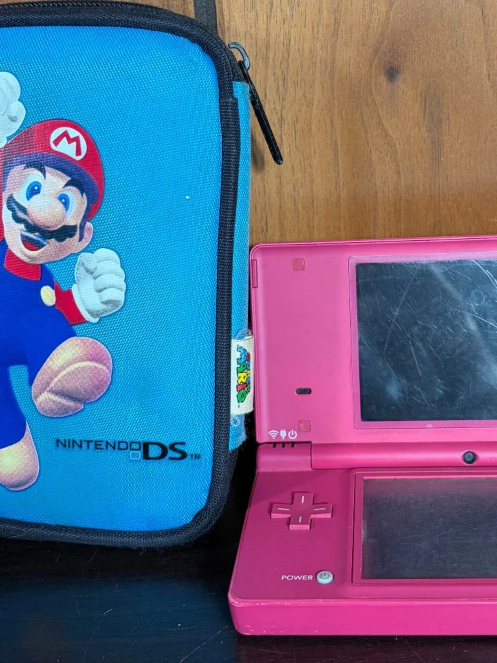 Nintendo DSi Pink Handheld Dual Screen Gaming Console Mario Bros Case NO Charger